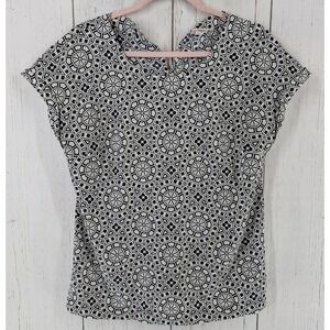 Merona Size Medium Black White‎ Pattern Short Sleeve Womens Blouse Top